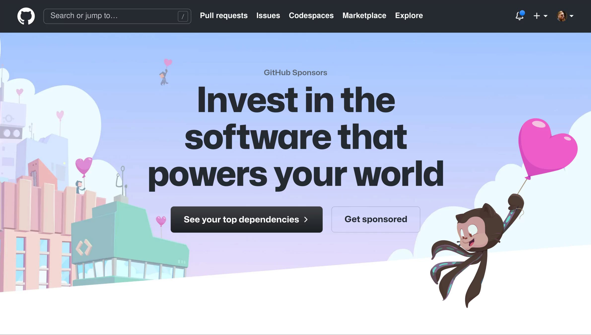 Screenshot of the github.com/sponsors website