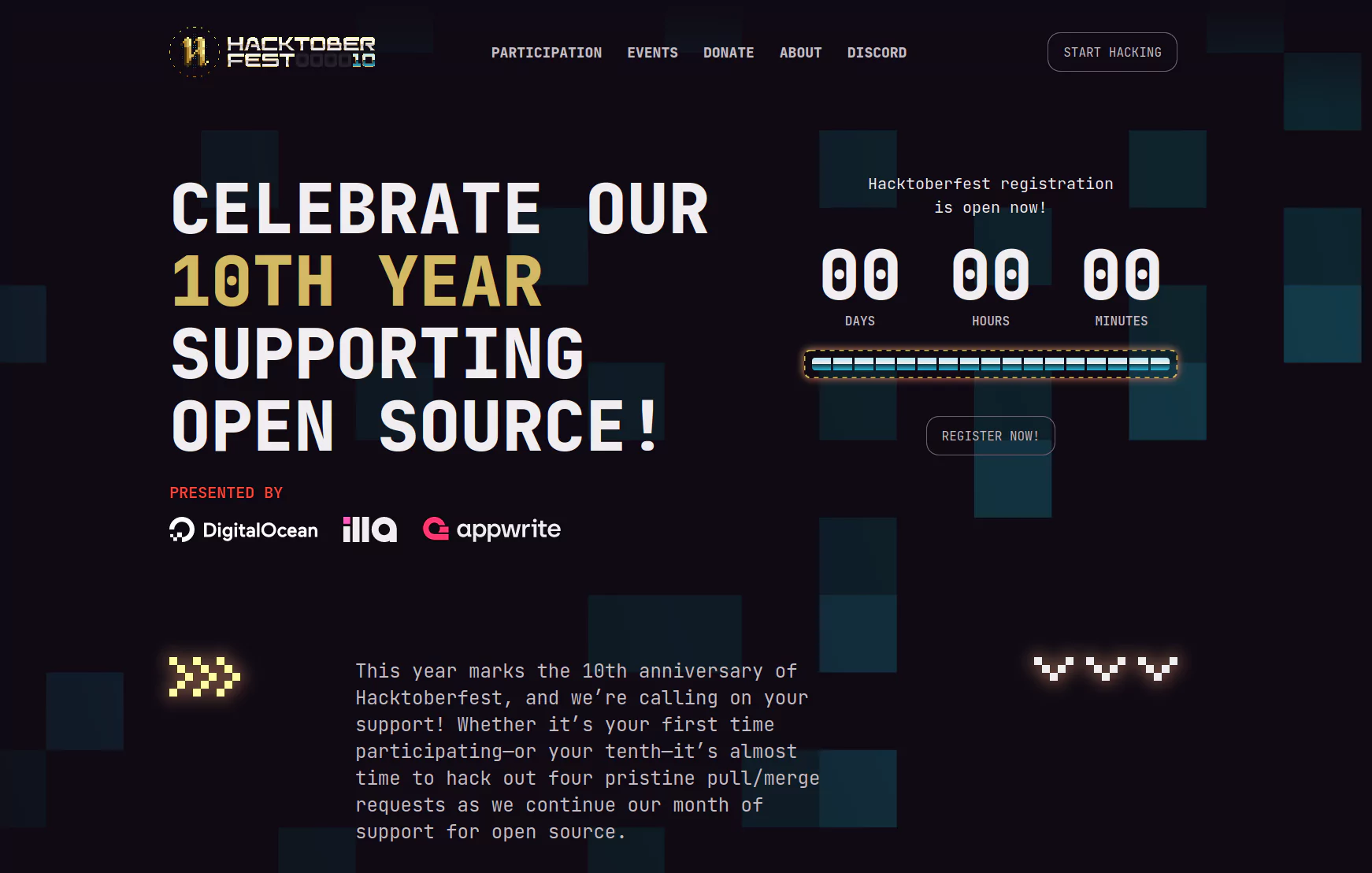 Screenshot of the hacktoberfest.com website